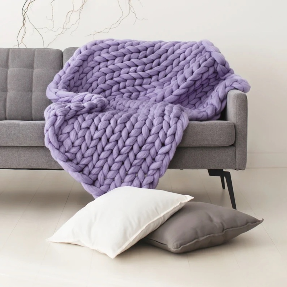 Handmade chunky knit blanket, giant knit blanket, chunky Merino wool blanket